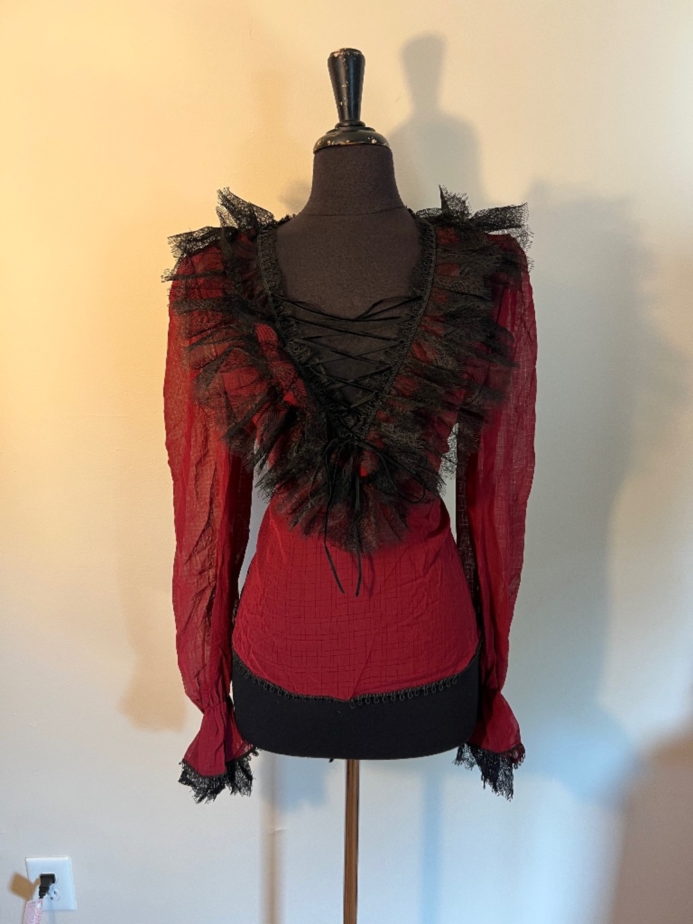 Devil Fashion Maroon Ruffle Front Blouse
